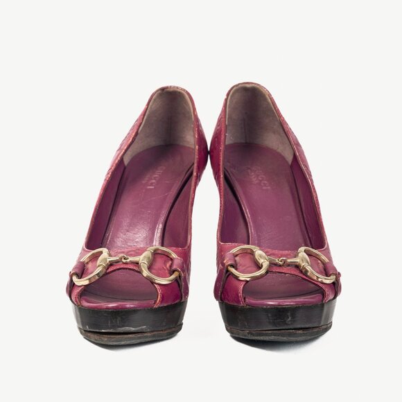Gucci Purple Guccissima Soft Leather Horsebit Peep-Toe Pumps - Picture 2 of 9